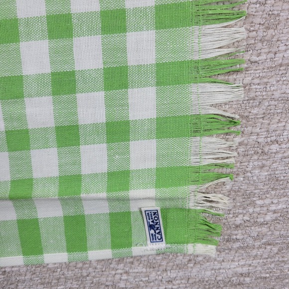 VTG Cannon Tea Towel Kitchen Dish Rag Green Gingham Linen Deadstock Set of 2 - Picture 4 of 11
